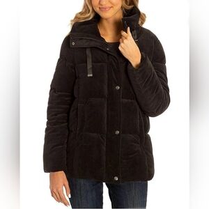 Black Velvet Puffer Jacket Coat Issac Mizrahi NWT